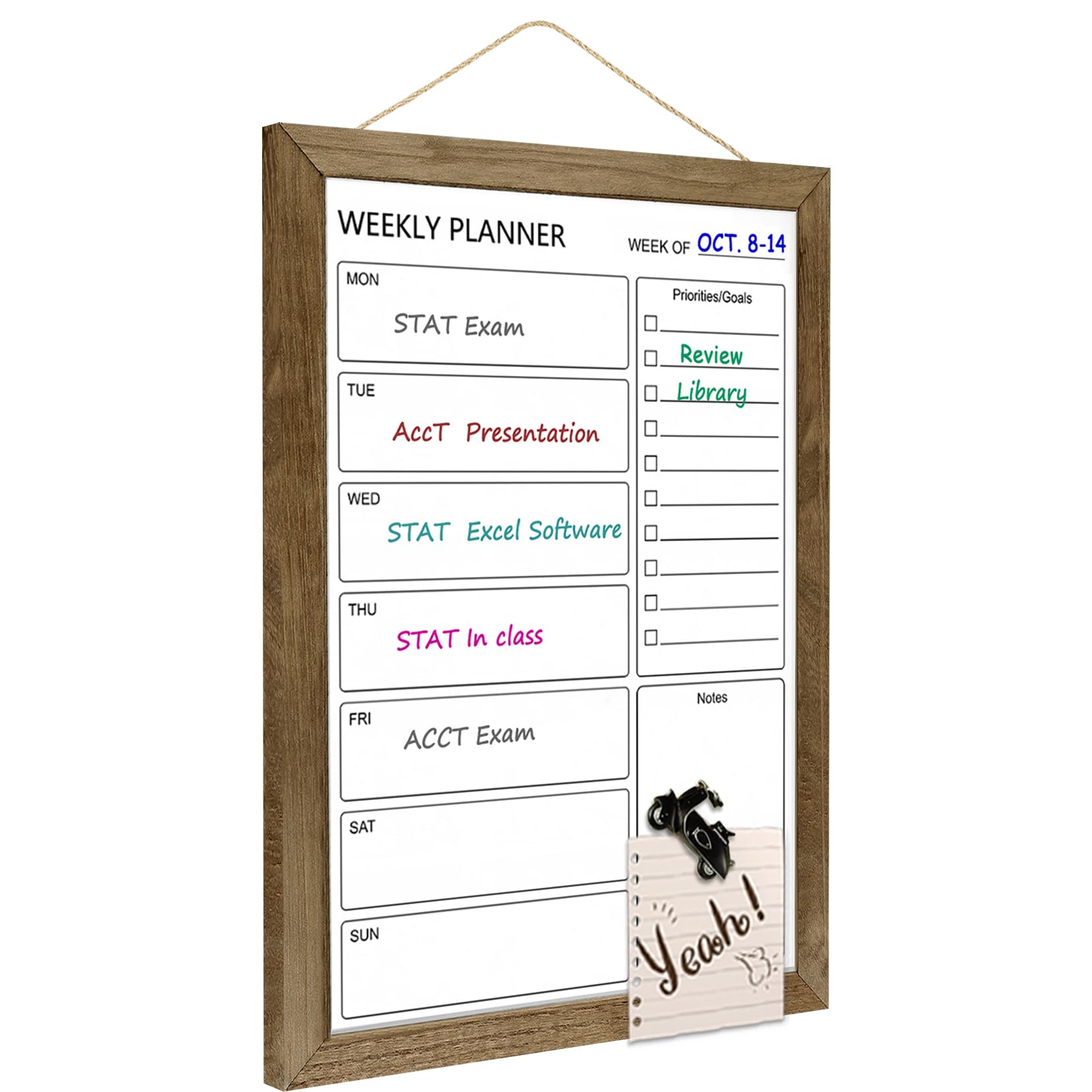 Photo 1 of Dry Erase White Board Weekly Calendar Board, Magnetic Whiteboard for Wall,10.6“x14.6 Solid Wood Rustic Brown Framed Message Board, Planner Board for Office, Home, Schooll(Weekly-BB-RB-2737)