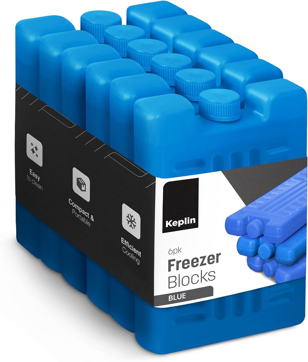 KEPLIN Large Freezer Ice Blocks 6 Pack Blue Reusable Gel Packs 15.5x8.5x2.5 cm