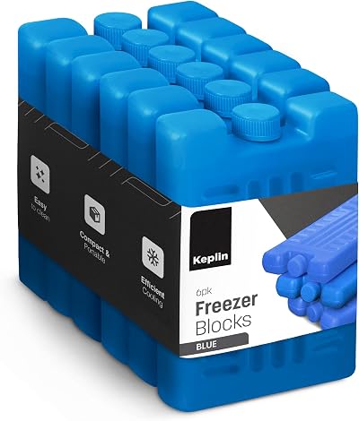 KEPLIN Large Freezer Ice Blocks 6 Pack Blue Reusable Gel Packs 15.5x8.5x2.5 cm