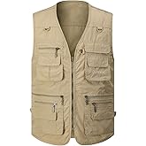 Gihuo Men's Fishing Vest Utility Safari Travel Vest with Pockets Outdoor Work Photo Cargo Fly Summer Vest