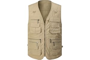 Gihuo Men's Fishing Vest Utility Safari Travel Vest with Pockets Outdoor Work Photo Cargo Fly Summer Vest