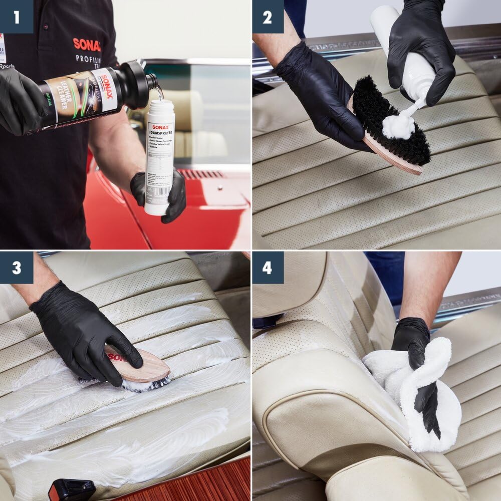 SONAX Textil+LederBürste (1 Stück) Trocken- und Feuchtreinigung von Textilien sowie zur schonenden Reinigung von Glattleder-Oberflächen | Art-Nr. 04167410 7