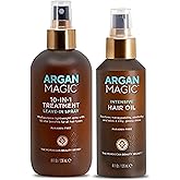 Argan Magic 10 in 1 Treatment Stylizing Spray + Intensive Hair Oil Combo Pack – Multipurpose Leave in Spray for all Hair Types | Hydrating | Made in USA | Paraben Free | Cruelty Free (8 oz / 4 oz)