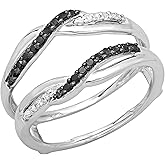 Dazzlingrock Collection 0.25 Ctw Round Black & White Natural Diamond Twisted Swirl Double Guard Wedding Band for Women in 925 Sterling Silver