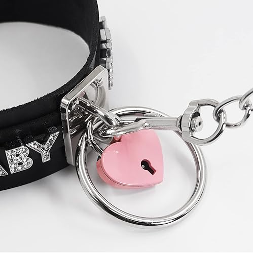 Leather Collar Babygirl Choker Necklace Paloli Black Heart Padlock