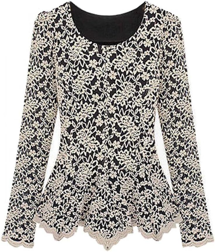 JIANLANPTT Women Full Sleeve Embroidery Lace Peplum Slim Fit Tops Blouses Tee