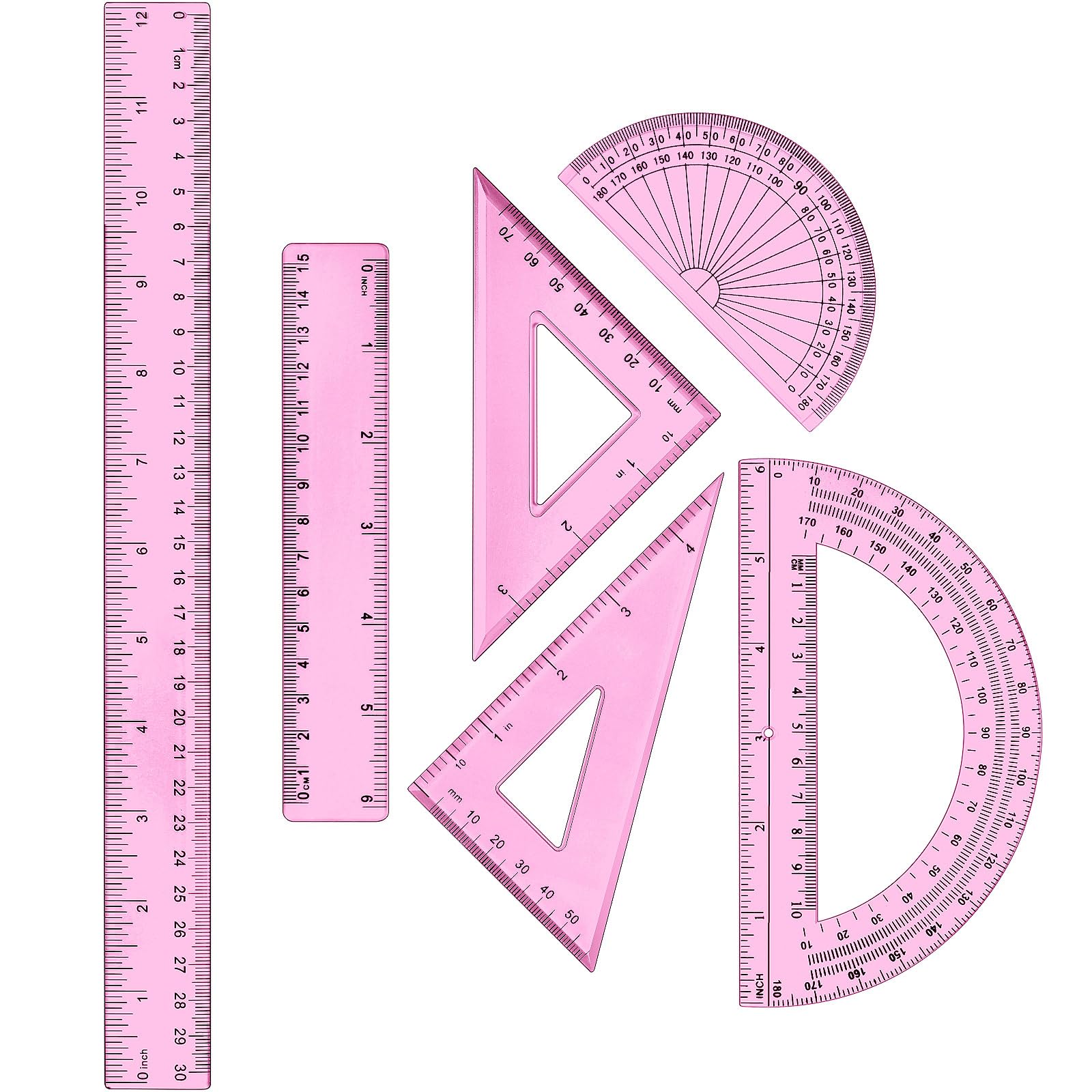 Tenare 1 Set Plastic Clear Math Set Includes Protractor Triangle Rulers ...