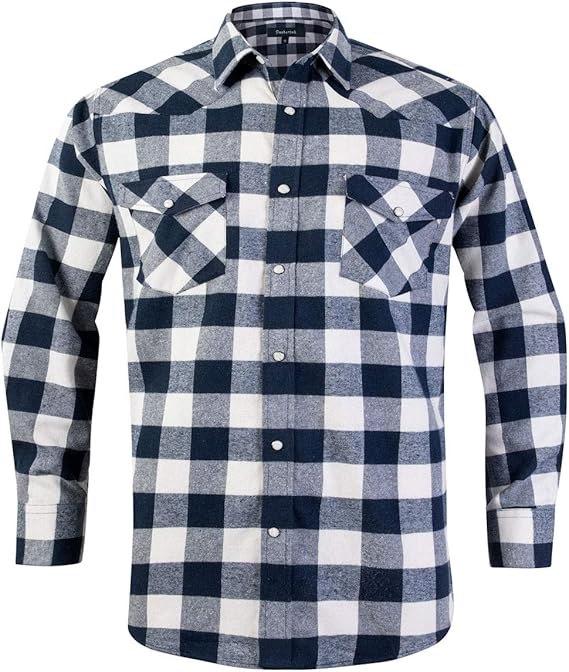 Snap Buttons Flannel Shirts for Men Regular Fit Mens Long Sleeve Shirt
