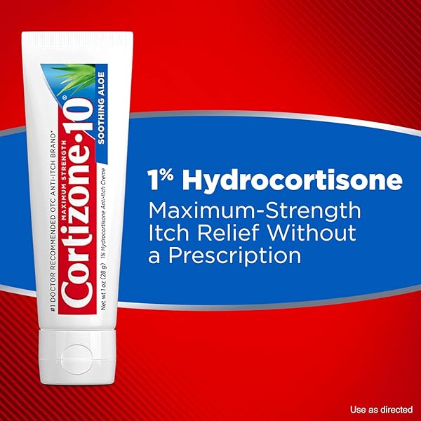 CORTIZONE-10 MAXIMUM STRENGTH SOOTHING ALOE ITCH RELIEF CREAM, 1% HYDROCORTISONE, FAST-ACTING, ANTI-ITCH CREAM FOR BUG BITES, RASH, ECZEMA, PSORIASIS, POISON IVY, OAK, SUMAC & MORE, 2 OZ