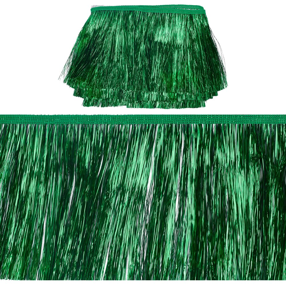 MAYJOYDIY 10m Green Tinsel Fringe Trim 15cm Width Metallic Fringe Trim Shiny Tinsel for DIY Dress Clothing Sewing Crafts Costumes Party Decoration