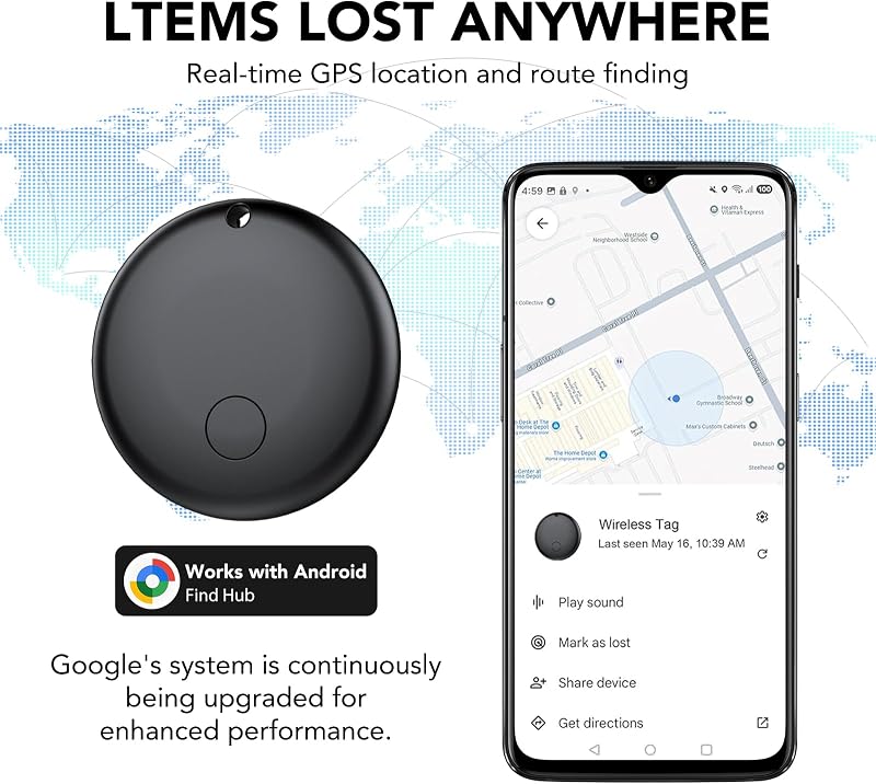 Tracker Tag Android Smart Tag, Schlüsselfinder KeyFinder kompatibel mit Google Mein Gerät Finden APP (Android NUR), Bluetooth Key Finder für Gepäck/Taschen/Koffer/Brieftasche (4er Pack) — Foto 3 von 8