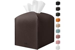 PARIERIS Tissue Box Cover Holder Square Tissue Cube Cover PU Leather Tissue Organizer with Bottom Belt for Bathroom, Tabletop, Car, Night Stands, Office, Home, Kitchen (1, Coffee)