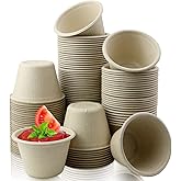 LeonBach 100 Pack Natural Bagasse Fiber Bowls,4oz Small Disposable Paper Bowls Microwavable Safe Sample Snack Cups Charcuterie Serving Cups for Sauce Portion Condiment Ice Cream Desserts