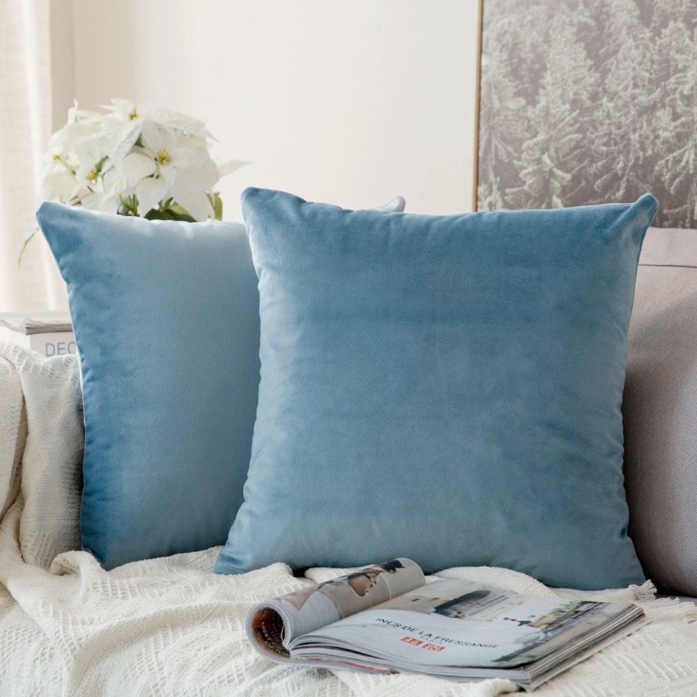 MIULEE Pack of 2 Velvet Soft Decorative Square Throw Pillow Case Cushion Covers Luxury Pillowcases for Livingroom Sofa Bedroom with Invisible Zipper 50cm x 50cm,20x20 Inches Light Blue — image 1