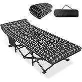 ATORPOK Camping Cot for Adults with Cushion Comfortable, Portable Folding Bed for Sleeping, Lightweight Folding Bed with Carr