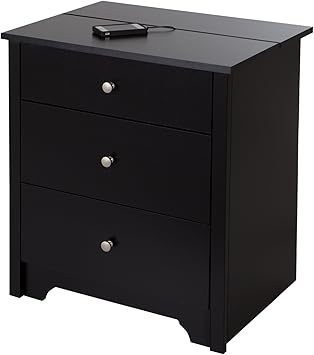 South Shore Furniture Vito Nightstand With Charging Station And Drawers Pure Black Amazon Ca Home Kitchen