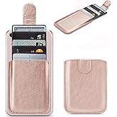 Phone Card Holder RFID Sleeve, Pu Leather Back Phone Wallet Stick-On Pull 5 Card Holder Universally Pocket Covers Credit Cash for iPhone/Android/All Smartphones (RoseGold)