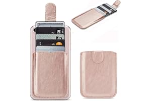 AROKIMI Phone Card Holder RFID Sleeve, Pu Leather Back Phone Wallet Stick-On Pull 5 Card Holder Universally Pocket Covers Credit Cash for iPhone/Android/All Smartphones (RoseGold)