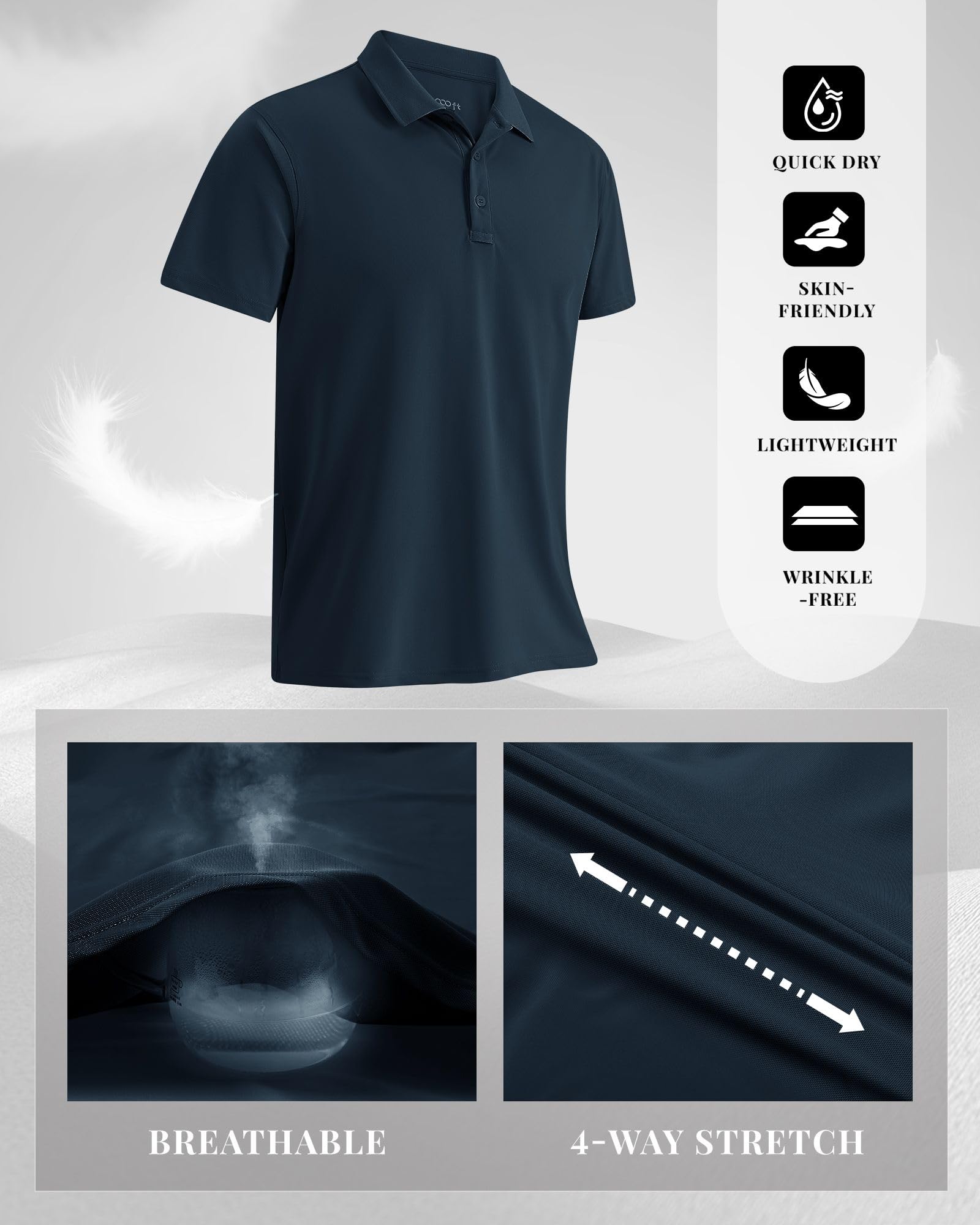 33,000ft Herren Poloshirt Golf Shirt UPF50+ Sonnenschutz Sommer Kurzarm Tshirts Schnelltrocknend Outdoor Sportshirt Männer zum Golf Tennis Dunkelblau(Nylon Spandex) L 4