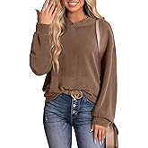 Dokotoo Hoodies for Women Casual Oversized Hoodie Long Sleeve Sweatshirt Solid Pullover Ribbed Knit Tops