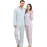 U2SKIIN Couple Pajama Sets, Soft Cotton Button-Down Striped Pajamas for Men and Women Long Sleeve Sleepwear with Pockets