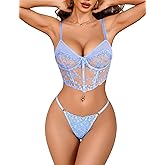 Avidlove Women Lingerie Set Underwire Push Up Bra and Panty 2 Piece Sexy Floral Embroidered Bra Thong Sets