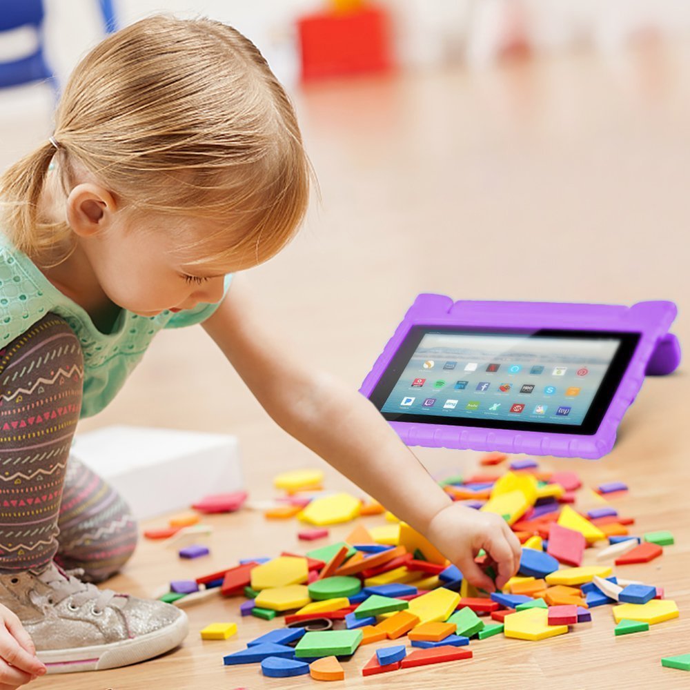 F i r e 7 Case, Cabesty Light Weight Kids Friendly Shock Proof Convertible Handle Stand Cover for A m a z o n F i r e 7 inch Display Tablet (5th Generation 2015 Release) - Purple