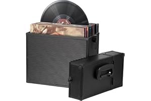 MOHOPE Vinyl Record Storage Box For Double LP Record Case Storage For 35 Single Records 7/10/12 Inch Record Crate Organizer Display Box With Lid Handle For Valuable Album Collection