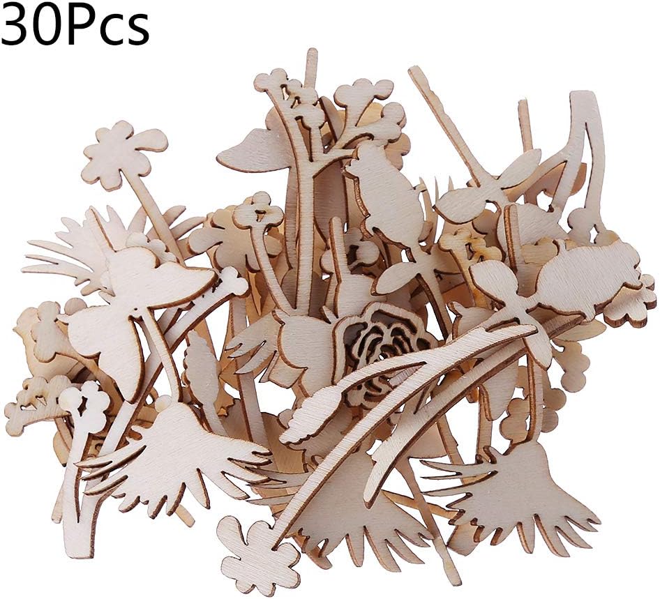 30 Pieces Blooming Rose Shaped Wooden Embellishments Wood Crafts