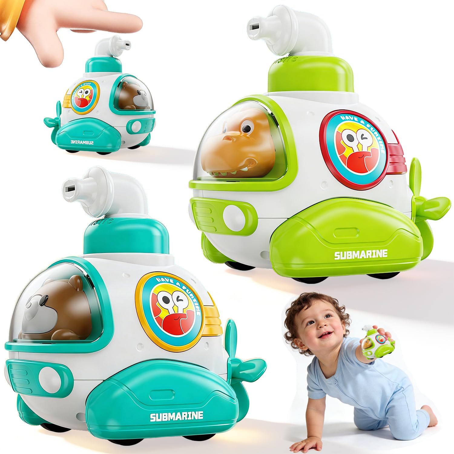 Baby Toy Cars for Toddlers, 2 Pcs Cartoon Car Toy with Whistle Press Go Toys Car Set Animal Cars Kids Early Educational Toys Gifts for 1 2 3 Year Old Boys Girls