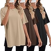 Huukeay 3 Pack Women's Oversized Gym T Shirts Short Sleeve Side Split Crewneck Tops Casual Summer Workout Baggy Basic Tee