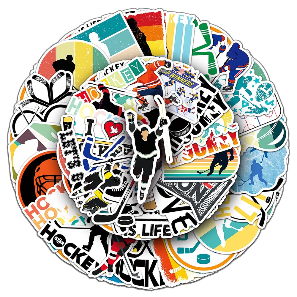 Funny Ice Hockey Vinyl Stickers, 50 PCS Waterproof Sports Decals for Laptops, Scrapbooking, Journals, Notebooks, Water Bottles, Suitcases, Phones & DIY Decor