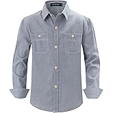 Spring&Gege Boys' Long Sleeve Chambray Shirt Casual Cotton Woven Button Down Shirt with Two Pockets