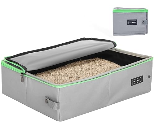 PETSFIT Travel & Portable Cat Litter Box - Leak-Proof, Waterproof Bottom, Collapsible Litter Boxes Perfect for Hotel/Lawn/Car Travel