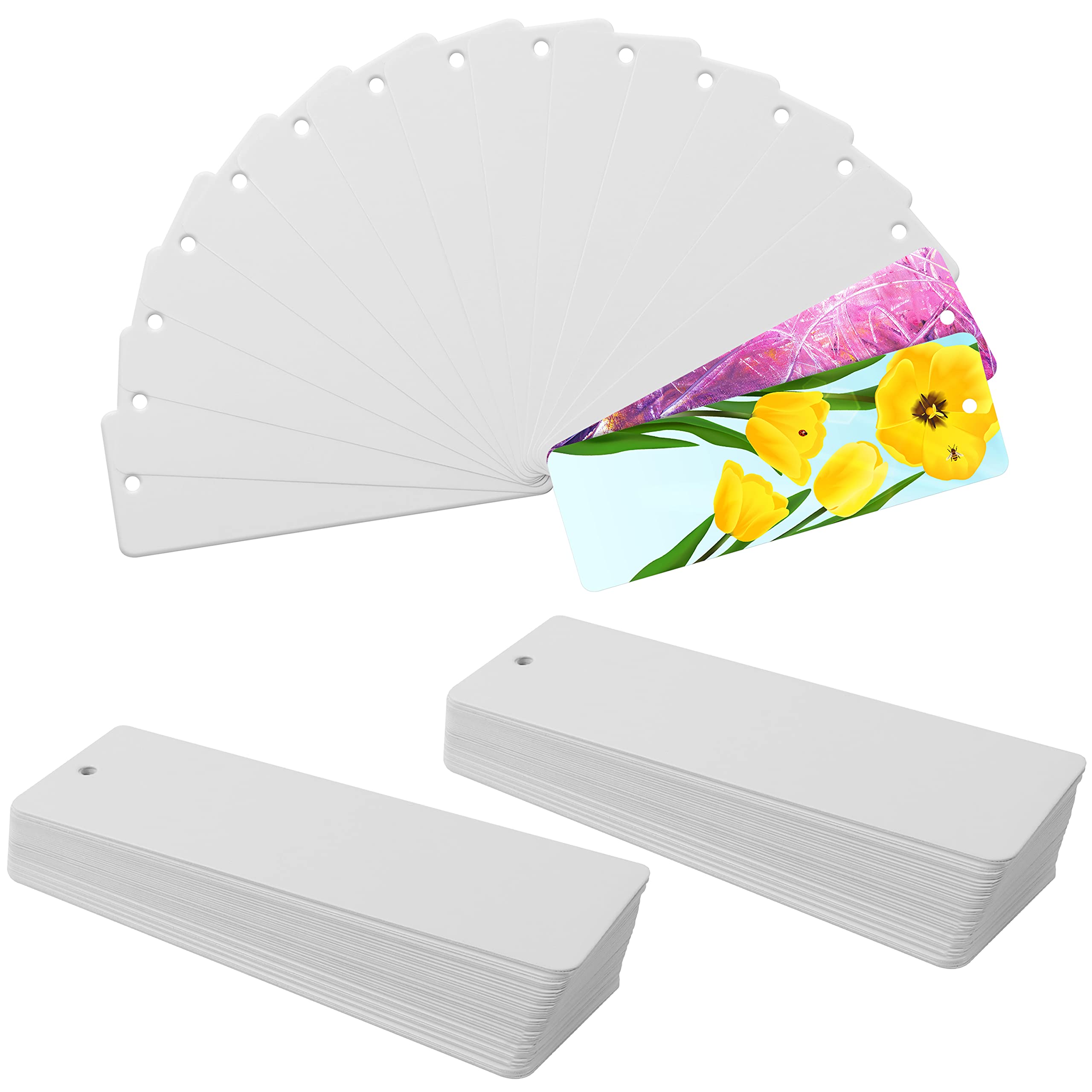 Belle Vous 300 Pack Blank White Paper Card Bookmarks - 15 x 5cm / 6 x 2 inches - Book Markers with Hole for a Tassel - Bookmark Set for Reading, DIY & Gifts - for Kids/Children, Men & Women