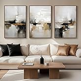 Neutral Abstract Wall Decor Mid Century Modern Framed Wall Art, Black and Brown Grunge Wabi Sabi Art Print Canvas Set for Home Office Living Room Bedroom, 3 Panels, 24x36 Inch, Ready to Hang