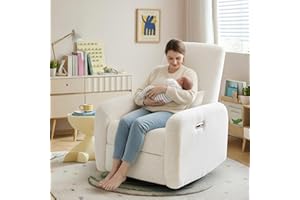 K Knowbody Nursery Rocking Chairs, 270° Large Power Swivel Glider Rocker Recliner w/USB & Type-C Charging Port, Rotating Rocking Reclining Nursing Chair for Breastfeeding, Living Room,Bedroom,Beige