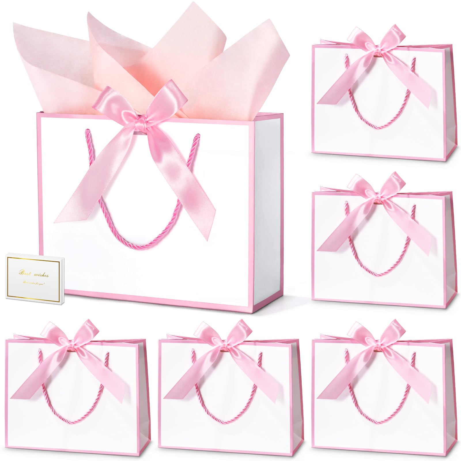 Photo 1 of DOYIDE 30 Pcs Thank You Gift Bags with Tissue Paper, 9x7x3.1in Paper Gift Bags with Handles, Gift Wrap Bags with Bow Ribbon for Wedding Birthday Baby Shower Bridesmaid Party