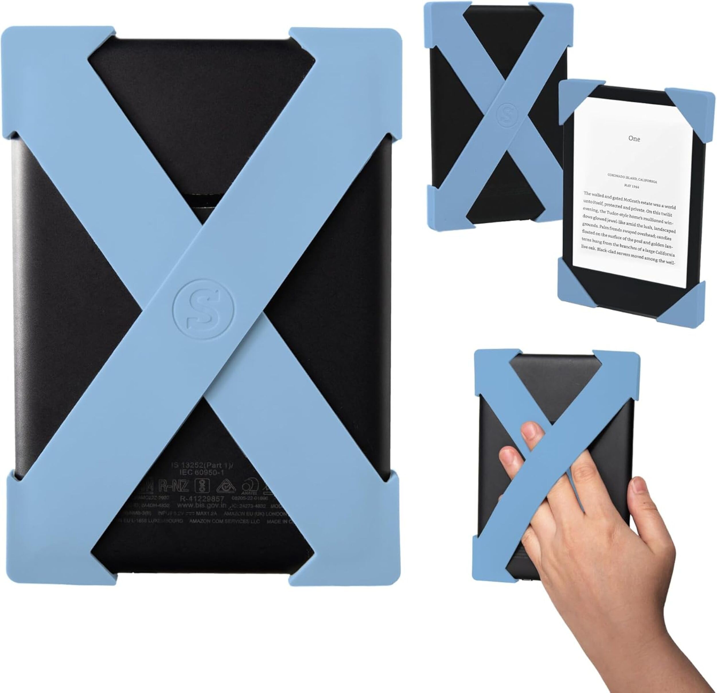 Photo 1 of Strapsicle Hand Strap for Kindle Accessories Comfy Silicone Grip Alternative to Case or Cover Fits Paperwhite 7th/10th Gen & Most Kobos - Medium - Bondi Blue