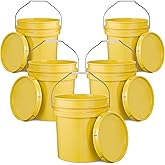 EconoHome 5-Gallon Yellow Bucket Pail Container with Lid | Metal Handles with Plastic Grip for Easy Carrying | Easy Stack and Store | Heavy-Duty Extra Durable | Food Grade | BPA Free - 5 Pack