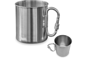 13.5 Oz Stainless Steel Camping Mug with Carabiner - Metal Camping Cup for Traveling, Lightweight and Heat-Resistant, Durable