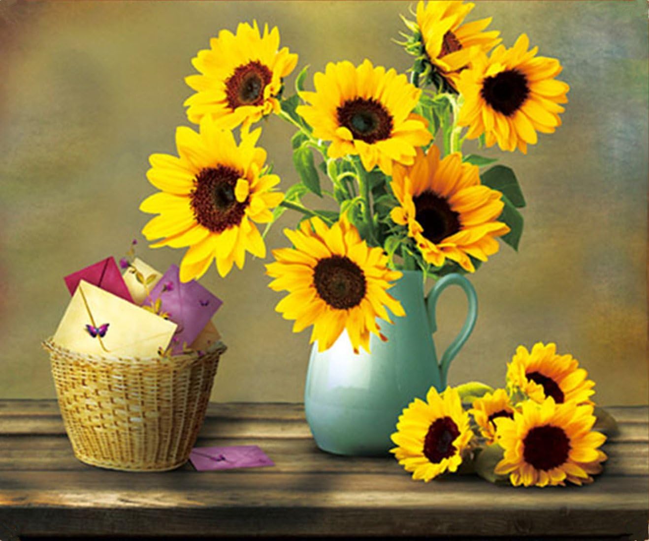 eGoodn Diamond Painting Art Kit DIY Cross Stitch by Number Kit DIY Arts Craft Wall Decor, Full Drill 15.8 inches by 11.8 inches, Warm Sunflower Vase, No Frame