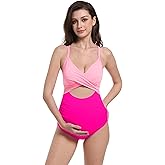 Foucome Maternity Swimsuit One Piece Bathing Suit Front Cross Cutout Pregnancy Swimwear