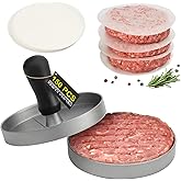 TACGEA Burger Press 150 Patty Papers, Non-Stick Hamburger Press Patty Maker | Aluminum Burger Maker Mold with Wax Paper, Dishwasher Safe, Juice-Locking Grooves, for Kitchen BBQ Grill