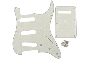 FLEOR SSS 11-Hole Electric Guitar Pickguard with Backplate and Pickguard Screws Set for ST Style Guitar Part,4Ply Aged Pearl