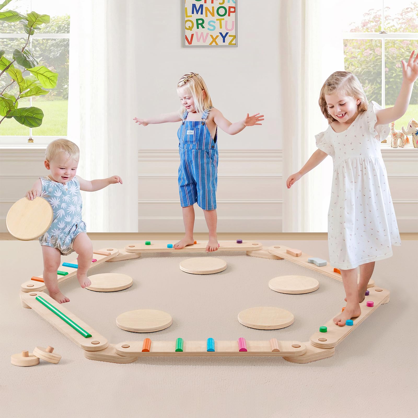 Photo 1 of Tiny Land Wooden Balance Beam, 6 PCS Toddler Balance Boards, Montessori Balance Beam for Kids Development, Coordination Motor Skills Gymnastics Obstacle Course Toys for Girls Boys