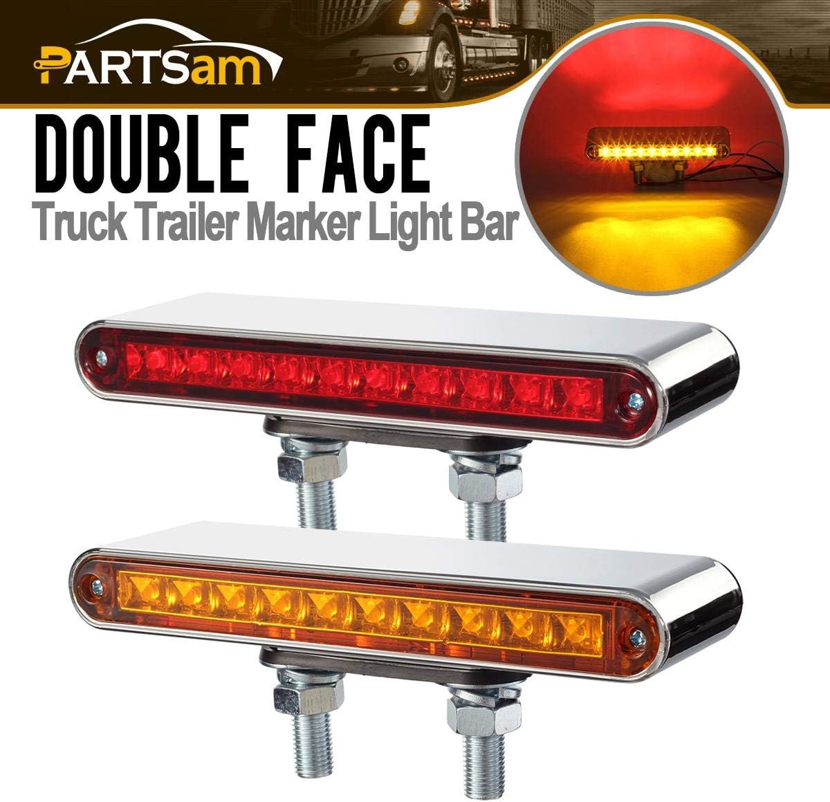 Pair Bicolor Red/Amber LED Fender Light Trailer Light Dual Amber Front
