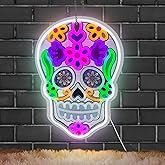 Day of the Dead Neon Sign,Halloween Decorations Skull LED Sign for Wall Decor,Party Neon Sign for Halloween Day Gift,Bedroom Wall Decor