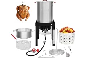 CREOLE FEAST CreoleFeast TFS3010 Propane 30 Qt. Turkey and 10 Qt. Fish Fryer Boiler Steamer Set, 50,000 BTU Burner, Ideal for Outdoor Cooking