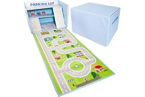 SAM AND MABEL Toy Car Garage Box with Play Mat – Kids' Racecar Storage Basket, Stackable and Collapsible Organizer Bin (Cars Not Included)